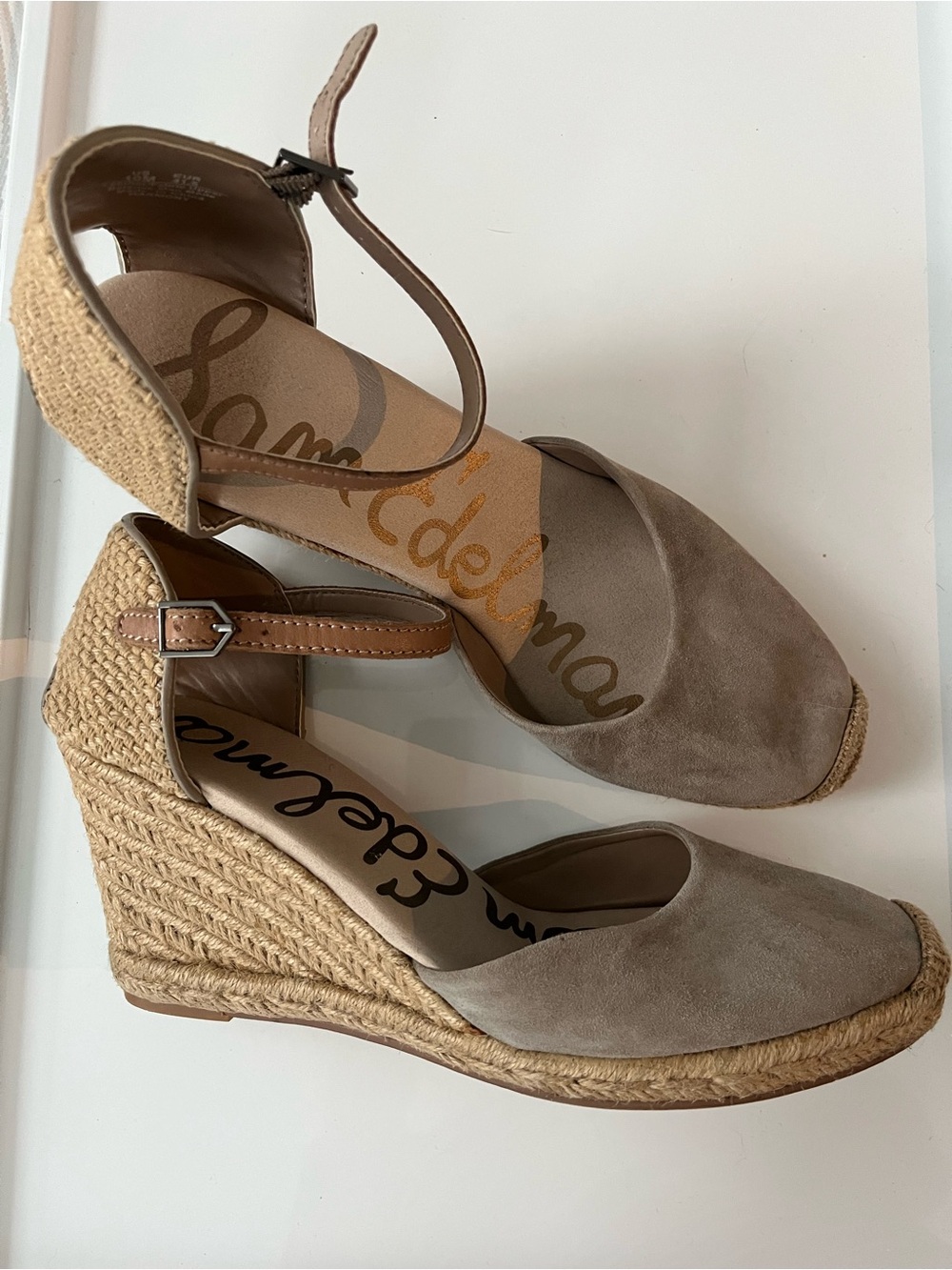 Sam Edelman Espadrille Wedge Sandals – Taupe Suede – Size 10
